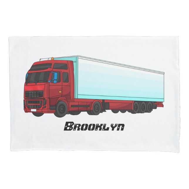 Red trailer truck illustration pillow case (Front)