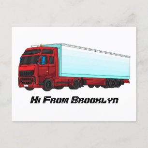 Red trailer truck illustration postcard