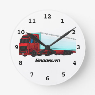 Red trailer truck illustration round clock
