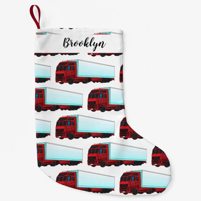 Red trailer truck illustration small christmas stocking (Front)