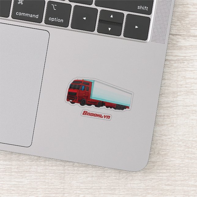Red trailer truck illustration sticker (Detail)