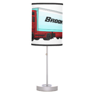Red trailer truck illustration table lamp