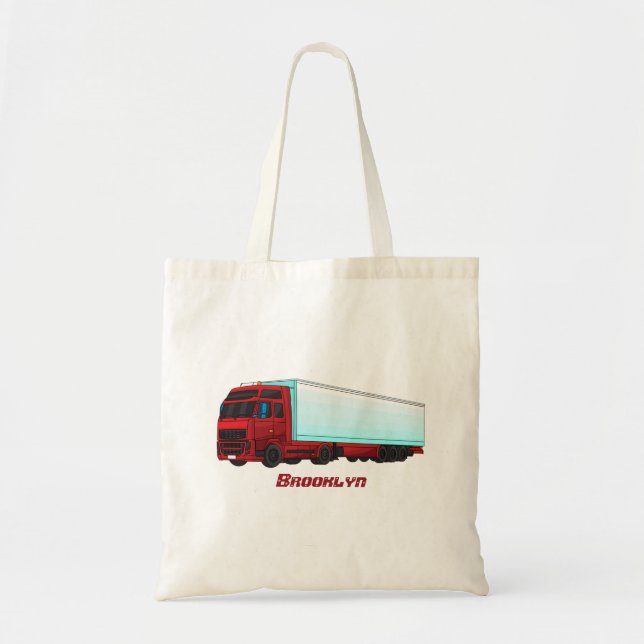 Red trailer truck illustration tote bag (Front)