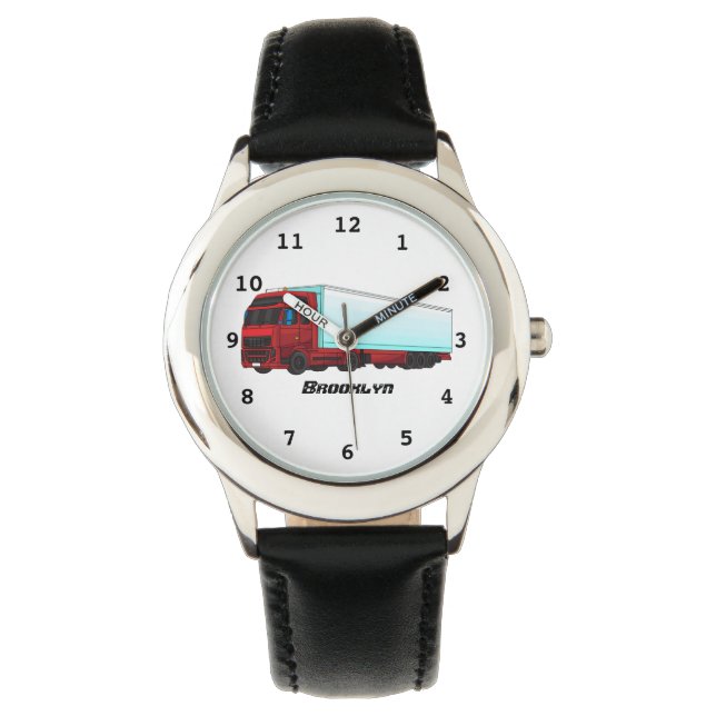 Red trailer truck illustration watch (Front)