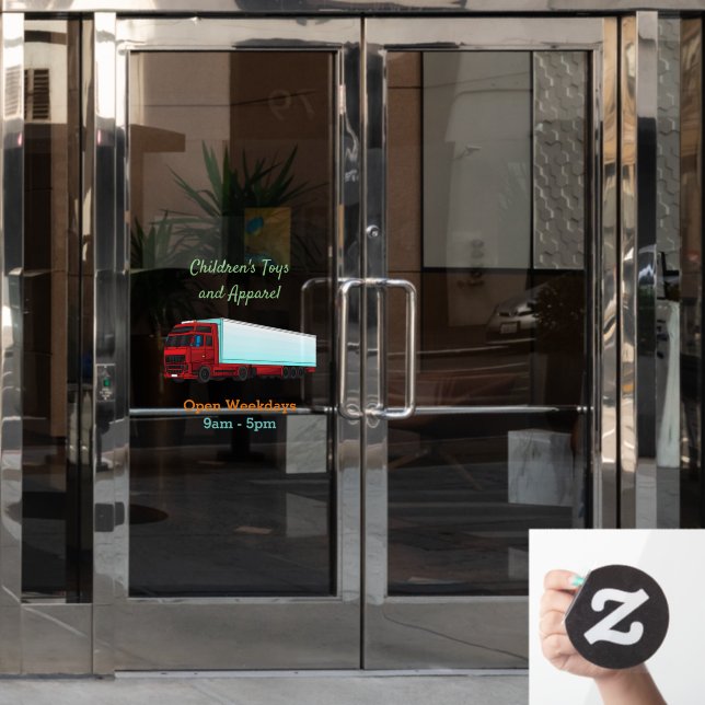 Red trailer truck illustration window cling (Office Door)
