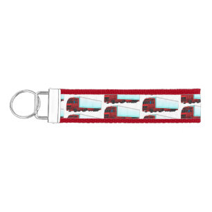 Red trailer truck illustration wrist keychain