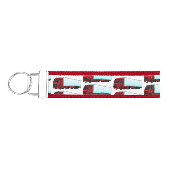 Red trailer truck illustration wrist keychain (Keys on Left)