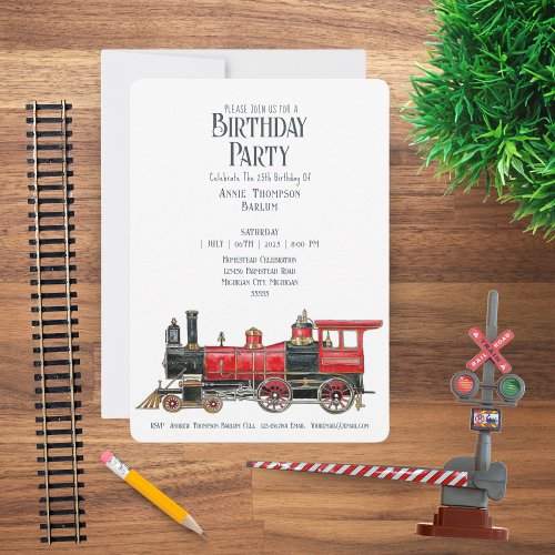 Red Train Birthday Invitation
