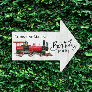Red Train Birthday Party Arrow Sign