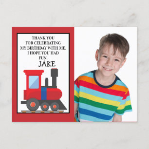 Red Train Birthday Photo Thank You Postcard