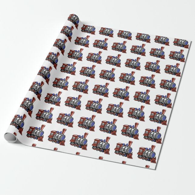 Red Train Boys Birthday Gift Wrapping Paper (Unrolled)