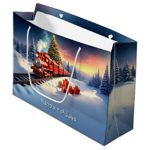 Red Train Christmas Tree Holiday Gift Bag
