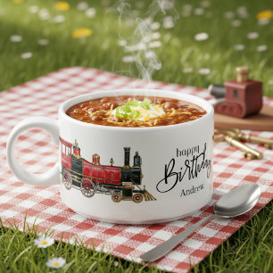 Red Train Custom Happy Birthday Chili Bowl