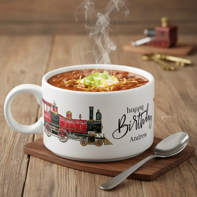 Red Train Custom Happy Birthday Chili Bowl (Red Train Custom Happy Birthday Chili Bowl)