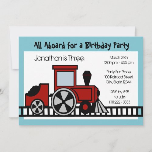 Red Train Engine Birthday Party Invitation