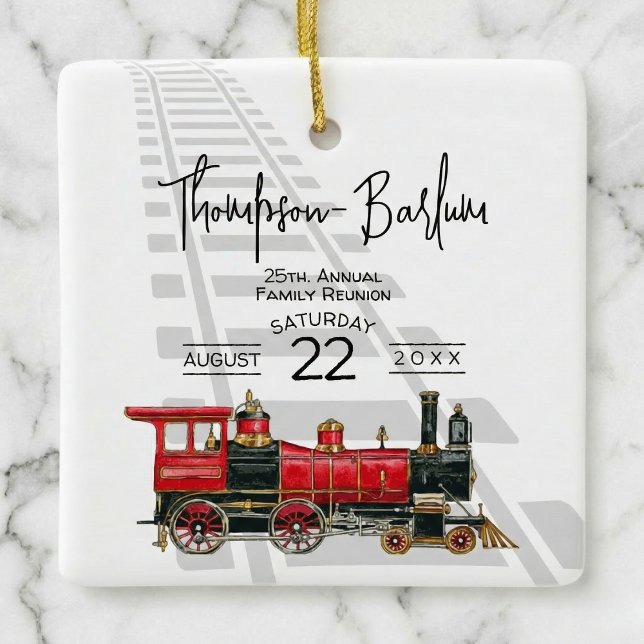Red Train Family Reunion Ceramic Ornament (Red Train Family Reunion Ceramic Ornament)