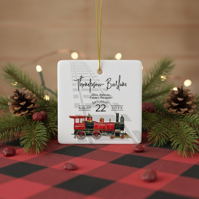 Red Train Family Reunion Ceramic Ornament (Red Train Family Reunion Ceramic Ornament)