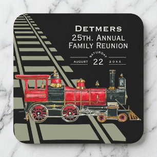 Red Train Family Reunion Square Paper Coaster