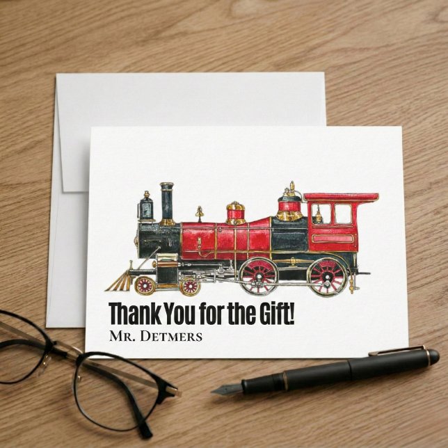 Red Train Flat Thank You Card (Red Train Flat Thank You For Everything Card)