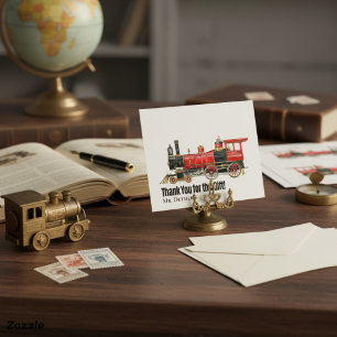 Red Train Flat Thank You Card