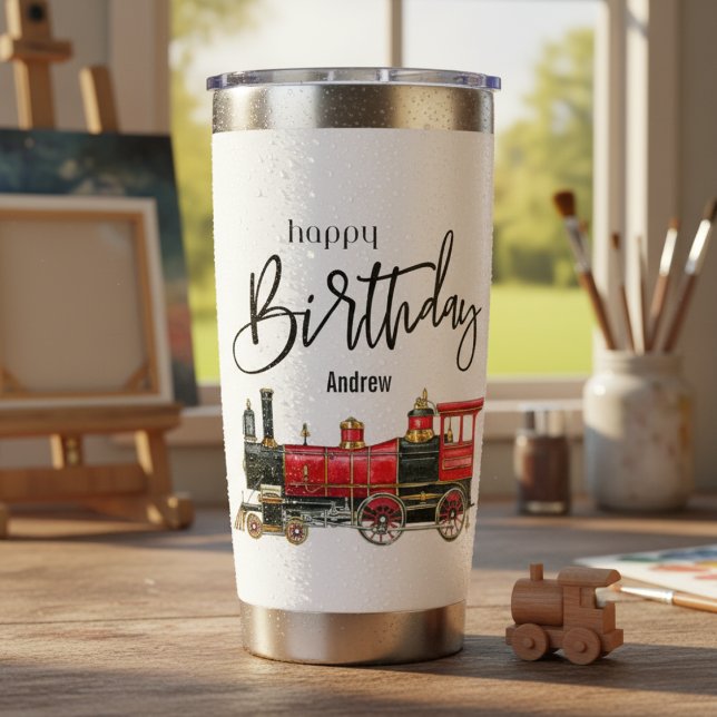 Red Train Happy Birthday Custom Insulated Tumbler (Red Train Happy Birthday Custom Insulated Tumbler)