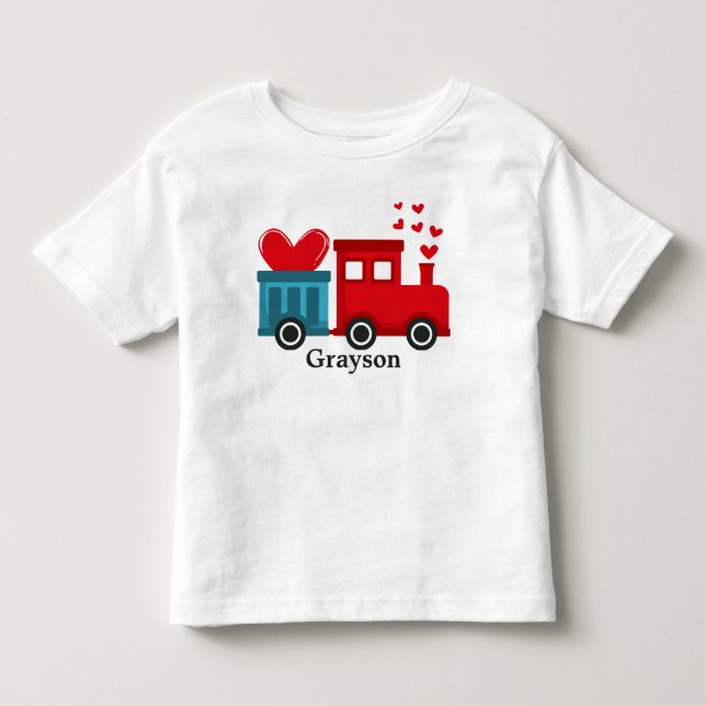 Red Train Hearts Love Valentine's Day Kids Name Toddler T-shirt (Front)