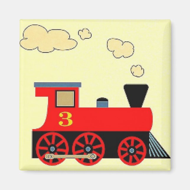 "Red Train No. 3" Fridge Magnet SQUARE (Front)