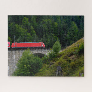 red train on German trestle Jigsaw Puzzle