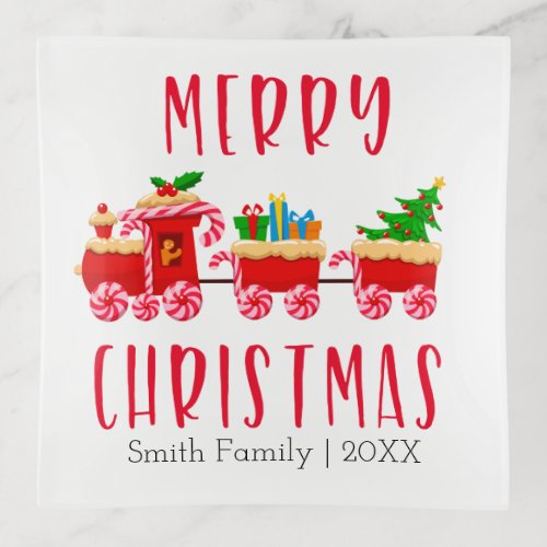 Red Train Personalized Red Merry Christmas Trinket Tray