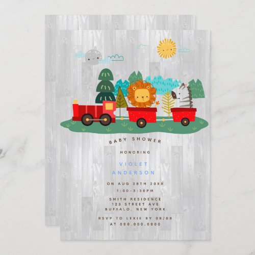 Red Train Wilderness Boy Baby Shower Invitation