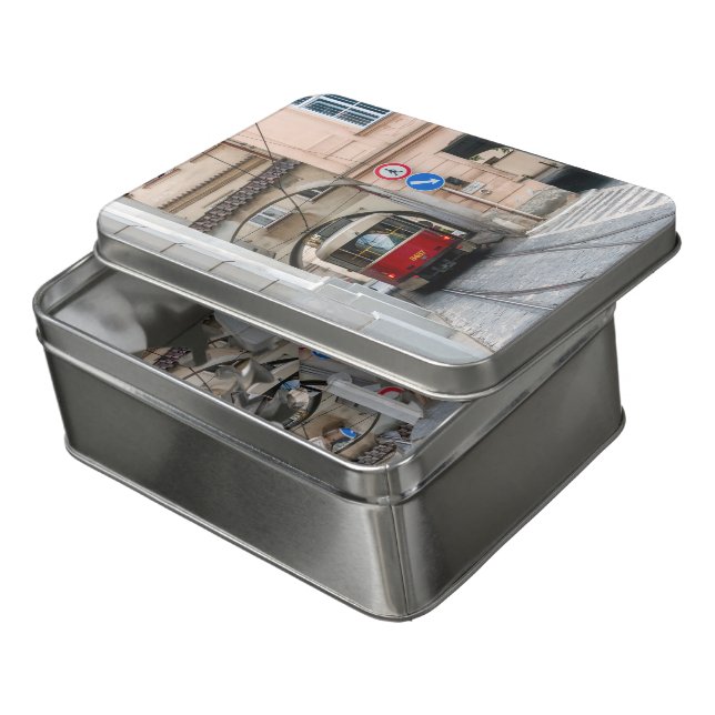 Red tramway in old town of Prague - Czech Republic Jigsaw Puzzle (Lid Open)