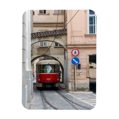 Red tramway in old town of Prague _ Czech Republic Magnet