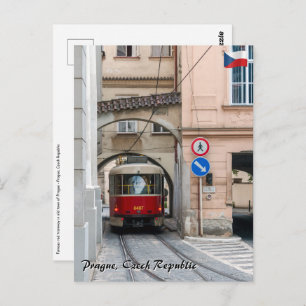 Red tramway in old town of Prague - Czech Republic Postcard