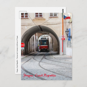 Red tramway in old town of Prague - Czech Republic Postcard
