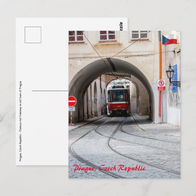 Red tramway in old town of Prague - Czech Republic Postcard (Front/Back)