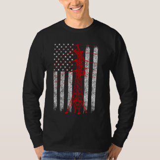 Red Transmission Tower American Flag Lineman Elect T-Shirt