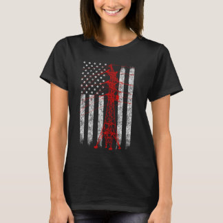 Red Transmission Tower American Flag Lineman Elect T-Shirt