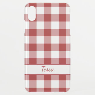 Red Transparent Buffalo Check Pattern Your Name iPhone XS Max Case