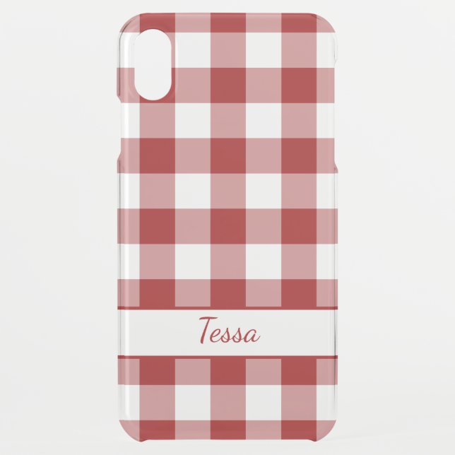 Red Transparent Buffalo Check Pattern Your Name Uncommon iPhone Case (Back)