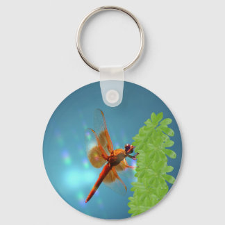 Red Transparent Dragonfly on Umbrella Plant Keychain