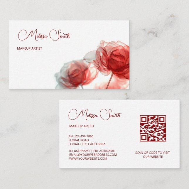 Red Transparent Flowers Business Card (Front/Back)