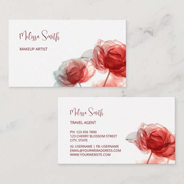 Red Transparent Flowers Business Card (Front/Back)