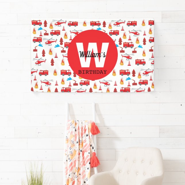 Red Transport Fire Truck Engine Birthday Party  Banner (Insitu)