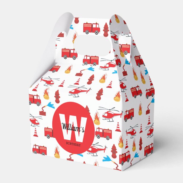 Red Transport Fire Truck Engine Birthday Party  Favor Boxes (Front Side)