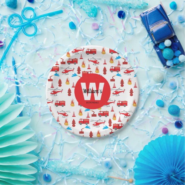 Red Transport Fire Truck Engine Birthday Party Paper Plates (Party)
