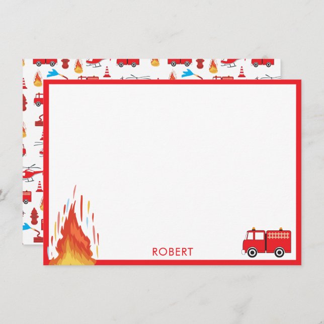 Red Transport Fire Truck Engine Brigade Boys Note Card (Front/Back)