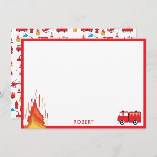 Red Transport Fire Truck Engine Brigade Boys Note Card