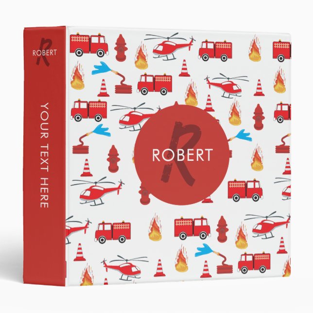 Red Transport Fire Truck Engine Brigade Monogram  3 Ring Binder (Front/Spine)