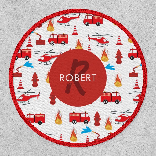 Red Transport Fire Truck Engine Brigade Monogram  Patch (Front)