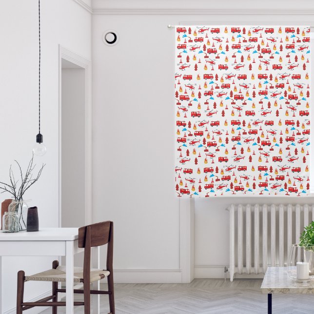 Red Transport Fire Truck Engine Brigade Pattern Blackout Curtains (Living Room)